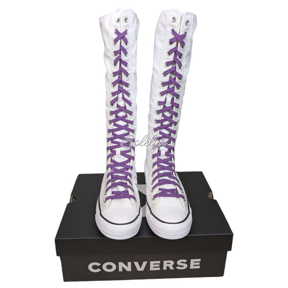 Converse CTAS XXHI Womens 10 White Purple Elastic Laced Knee High Sneaker Boot - Picture 2 of 9